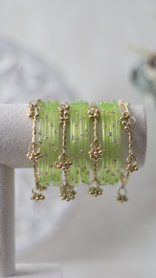 Rhinestone Kashmiri Bangles - Lime Green