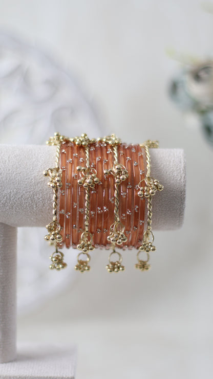 Rhinestone Kashmiri Bangles - Burnt Orange