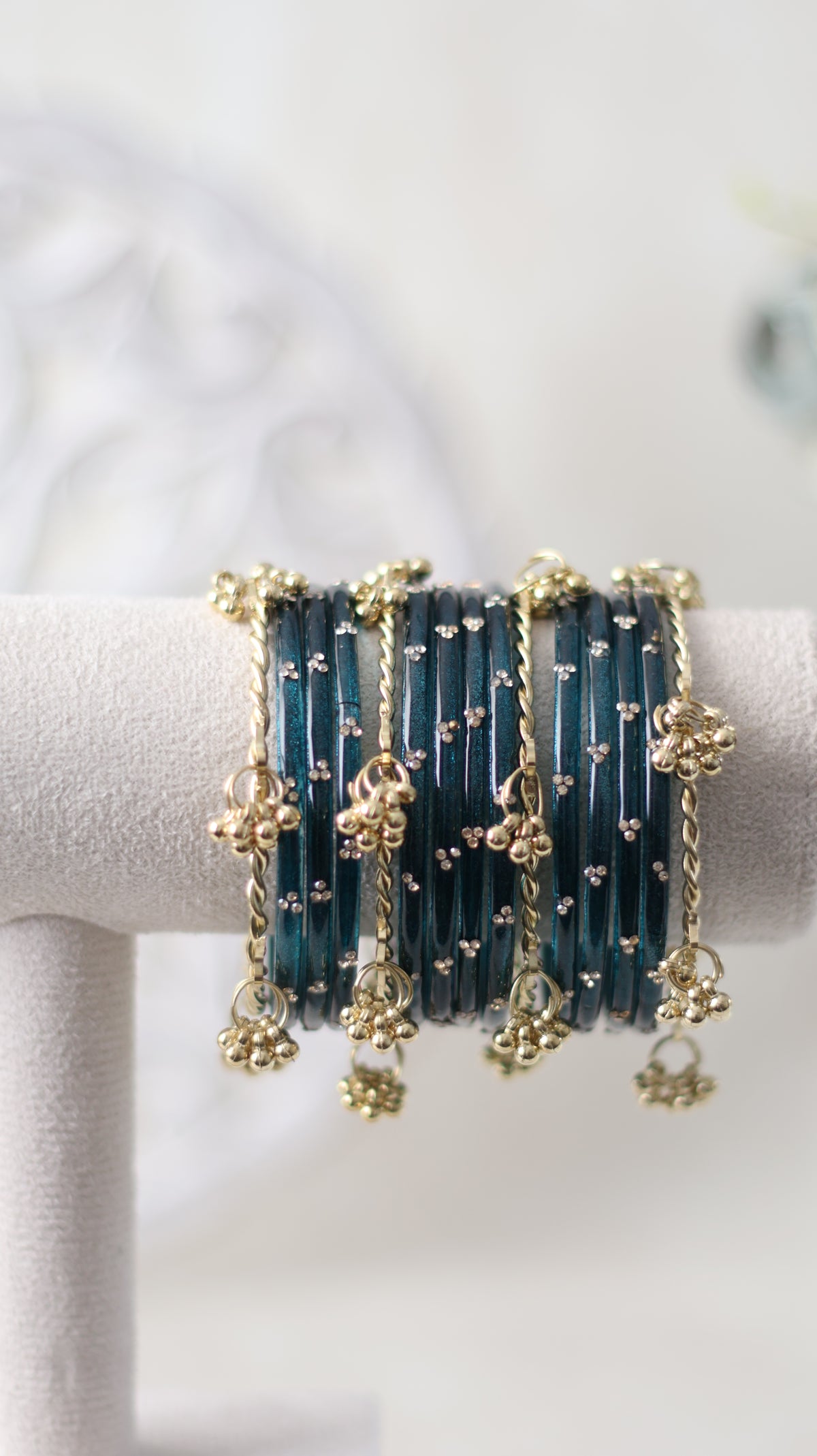 Rhinestone Kashmiri Bangles - Dark Teal