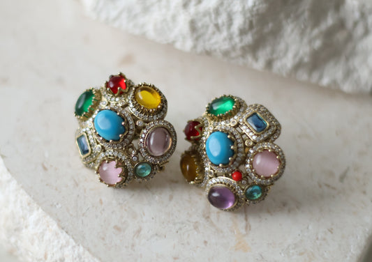 Amber studs - Aqua