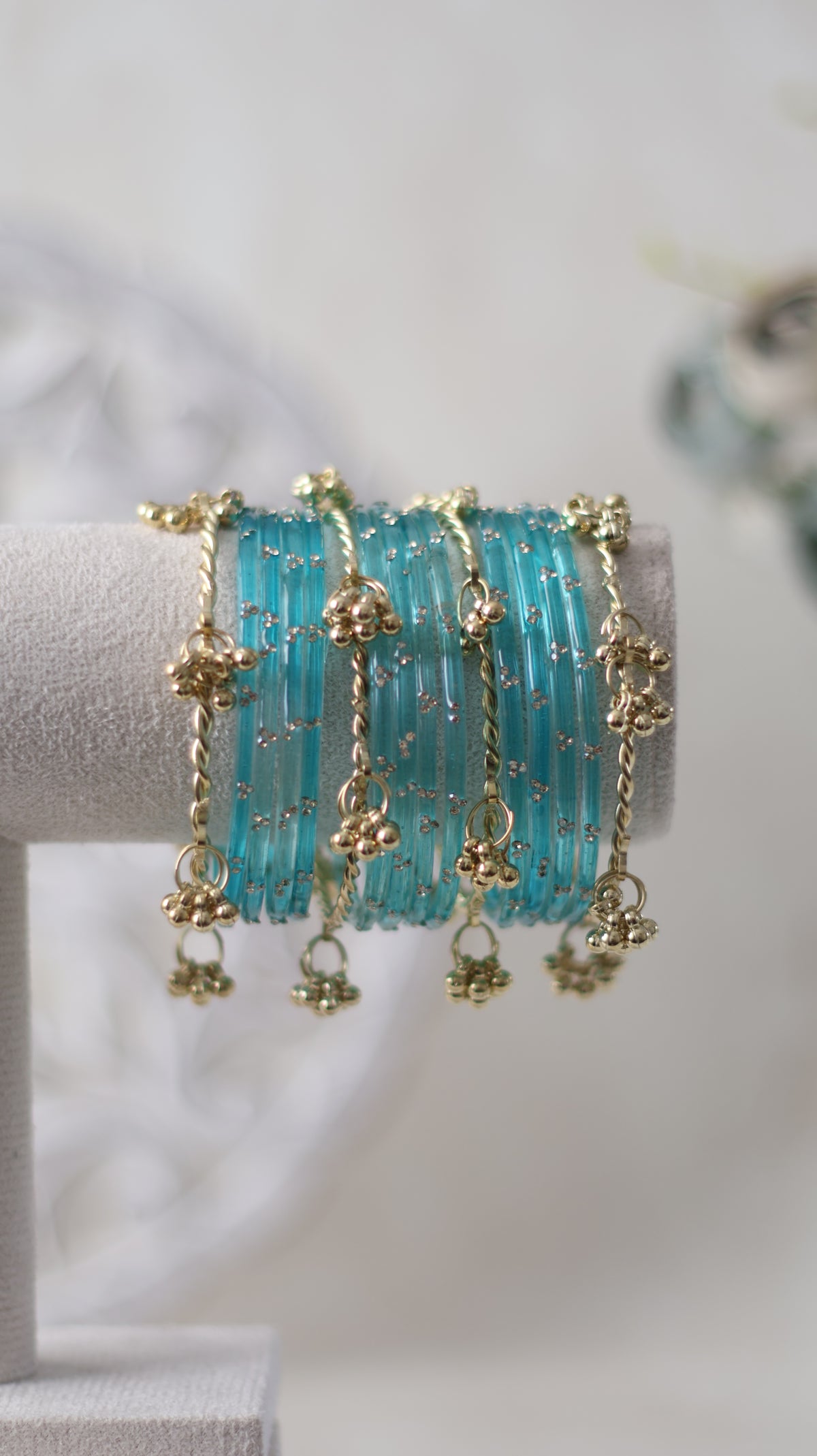 Rhinestone Kashmiri Bangles - Sky Blue