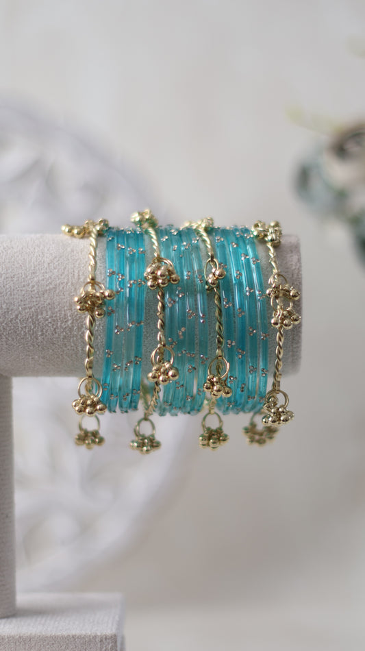 Rhinestone Kashmiri Bangles - Sky Blue
