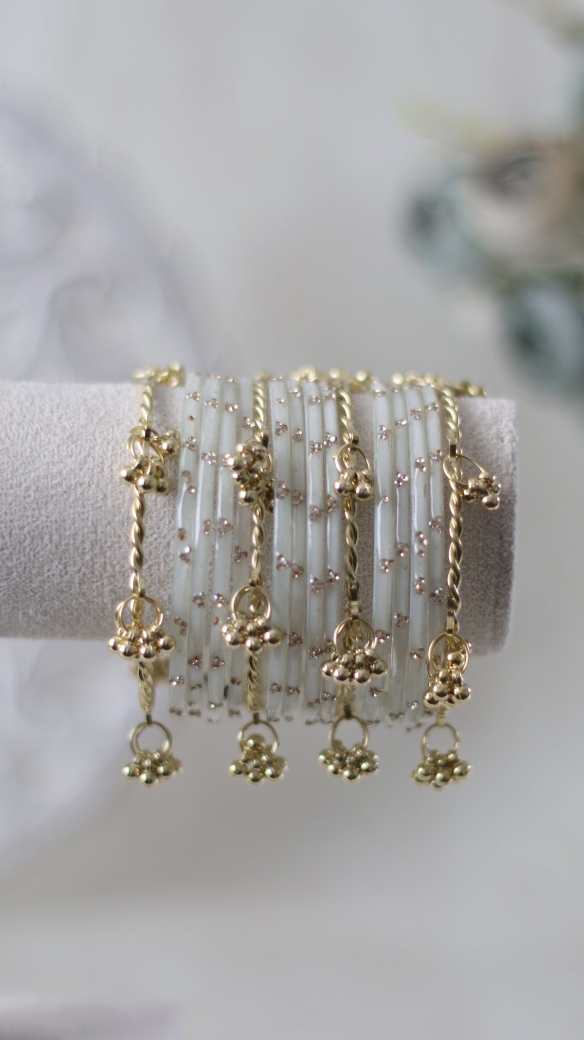 Rhinestone Kashmiri Bangles - Opaque White