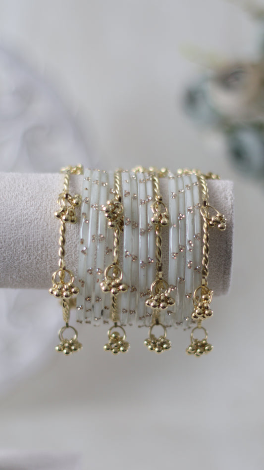 Rhinestone Kashmiri Bangles - Opaque White