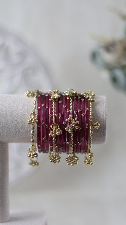 Rhinestone Kashmiri Bangles - Fuschia