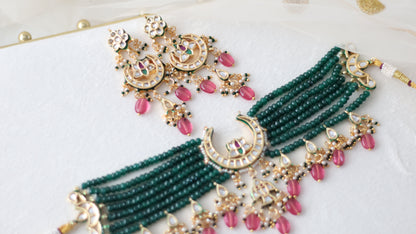 Jasleen necklace set - Green/Pink
