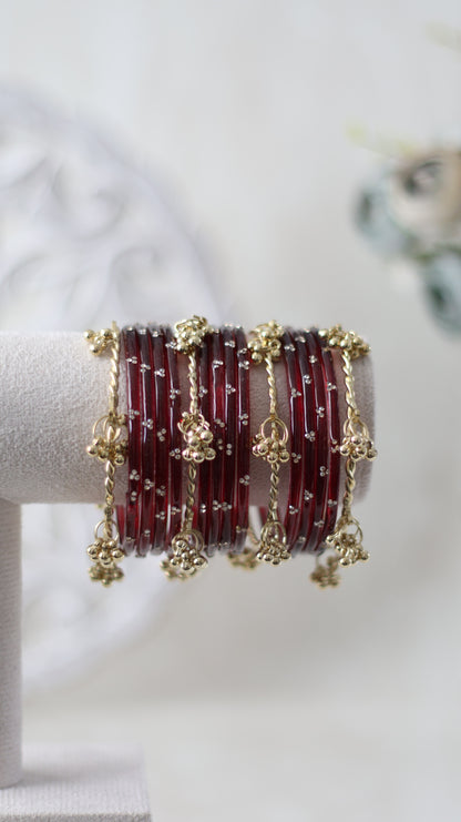 Rhinestone Kashmiri Bangles - Maroon
