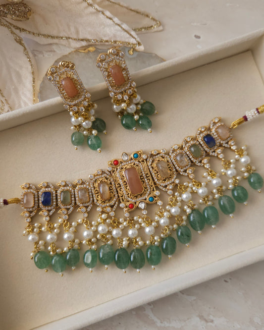 Mannat necklace set - Peach
