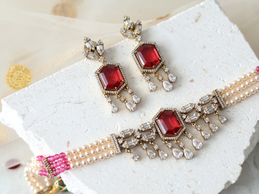 Zinni Necklace set - Ruby
