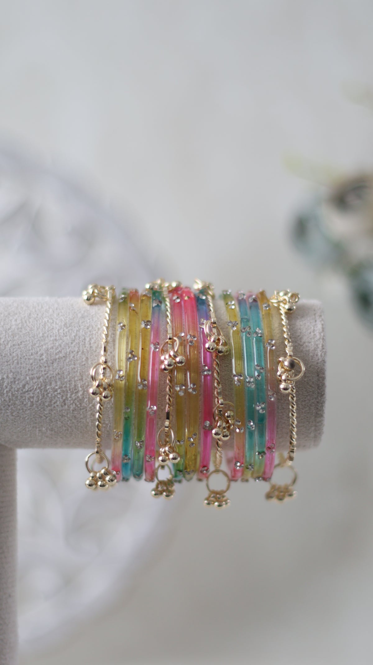 Rhinestone Kashmiri Bangles - Pastel Multicolour