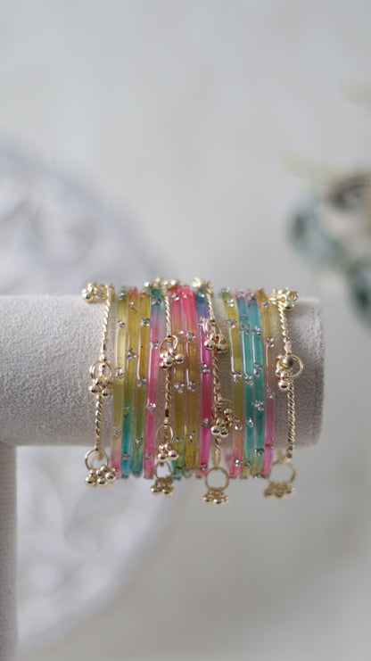 Rhinestone Kashmiri Bangles - Pastel Multicolour