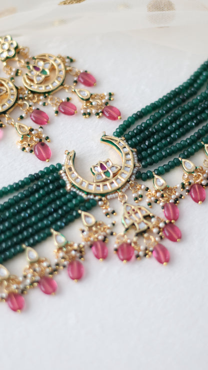 Jasleen necklace set - Green/Pink